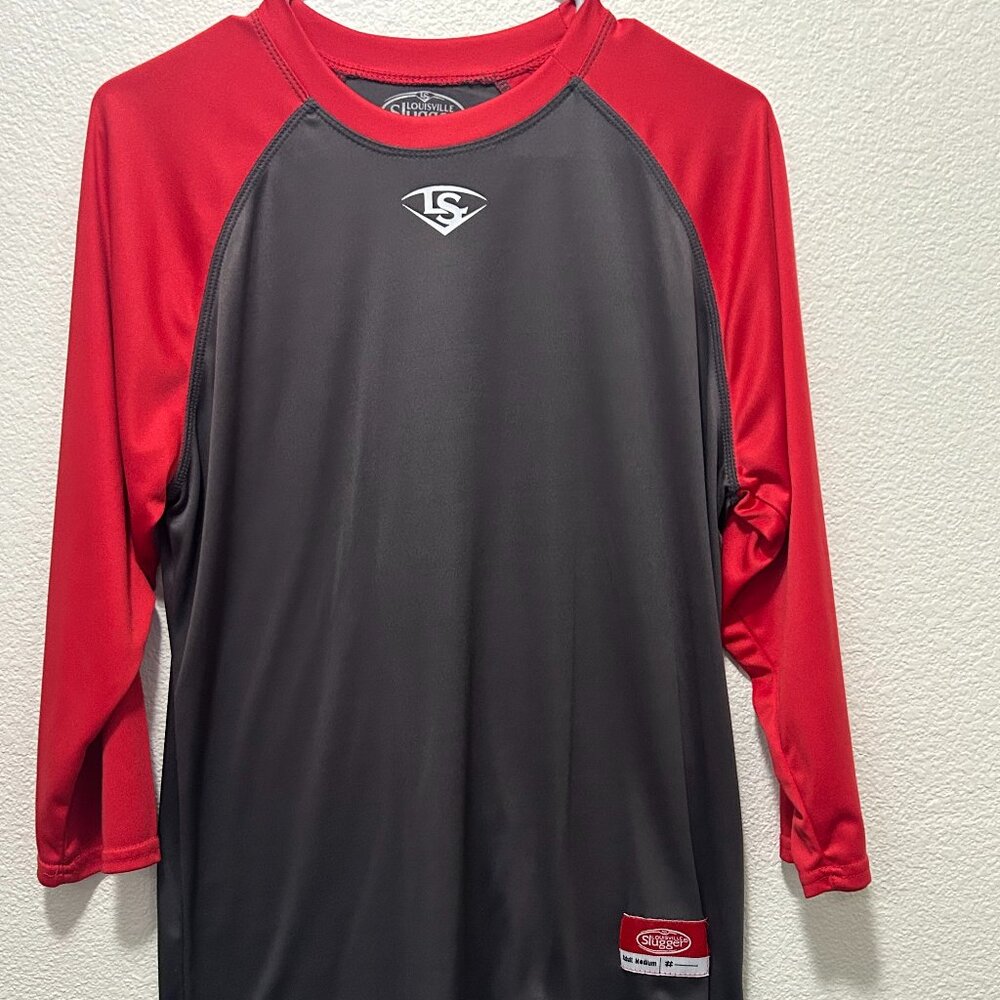Louisville Slugger polyester baseball jersey, red and gray, men's medium